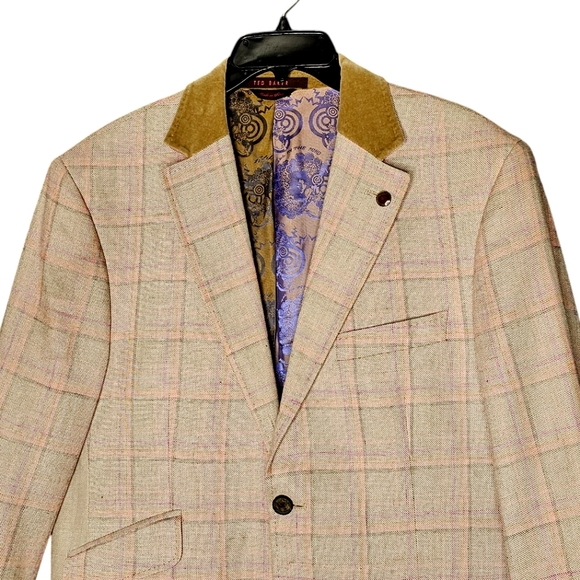 Ted Baker London Linen Silk Plaid 2 Button Spring Lovely Whistler Men Jacket 42R - Picture 2 of 11